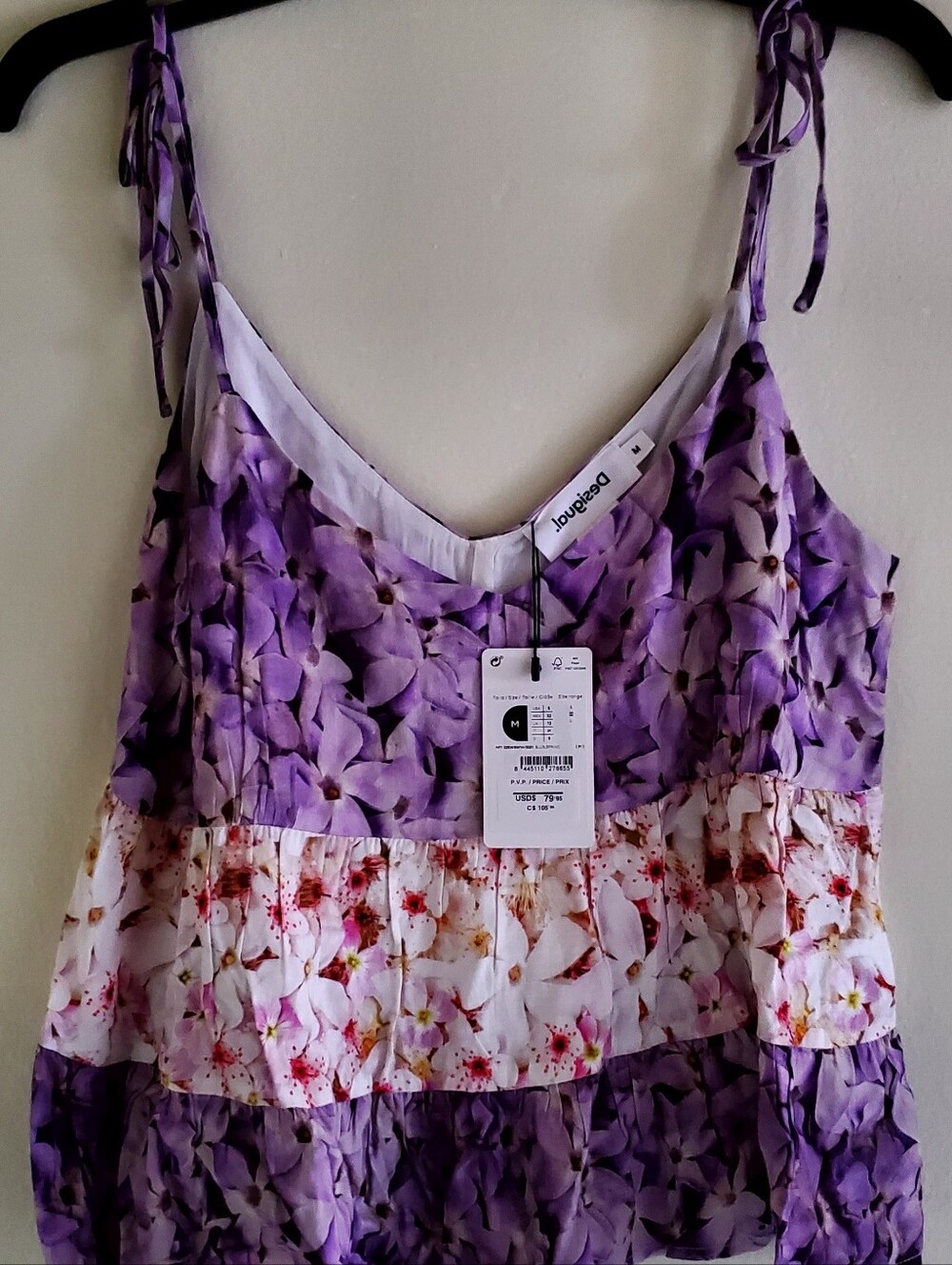 Desigual Purple Floral Tiered Spaghetti-Strap Camisole